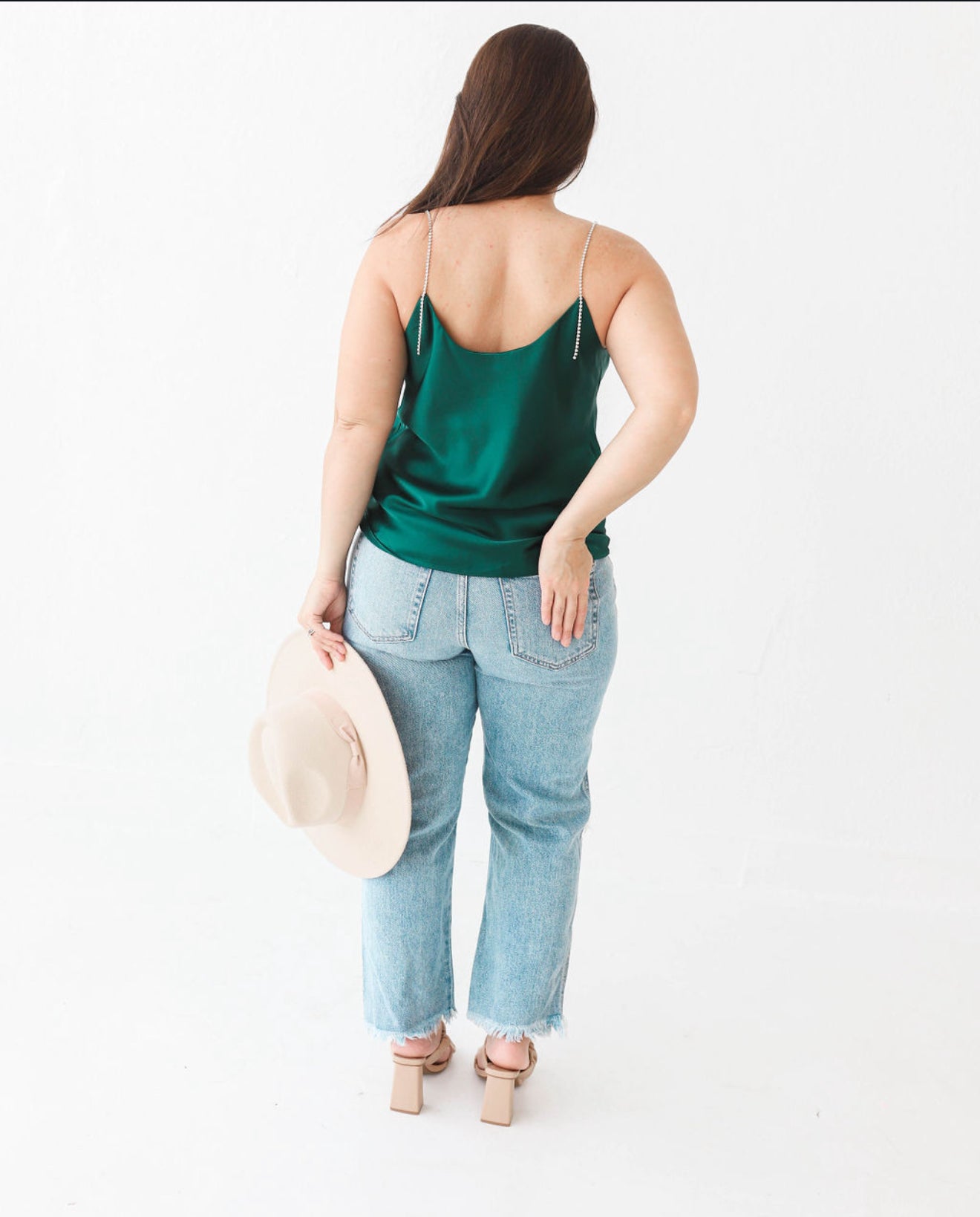 Satin Evergreen Rhinestone Tank