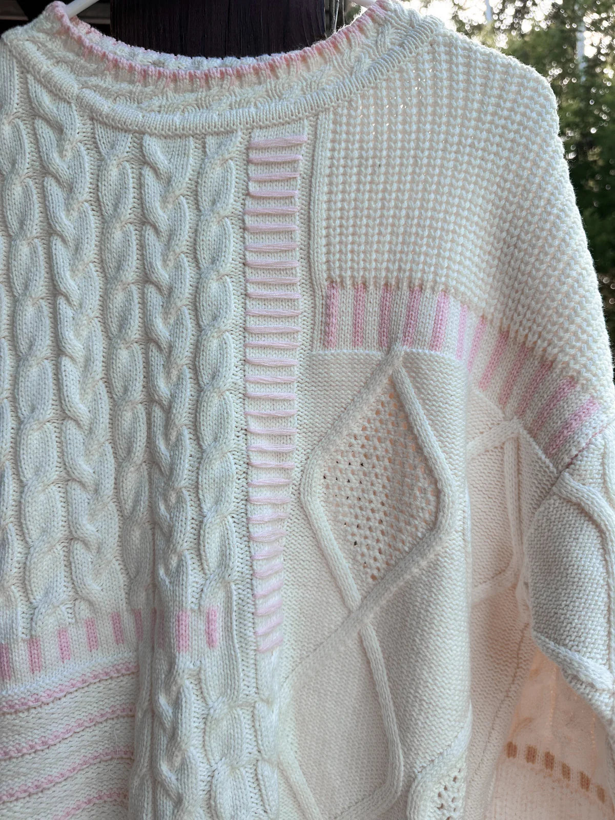 Knitted Patchwork Pink & White Sweater