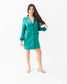 Emerald Satin Feather Trim Blazer Dress