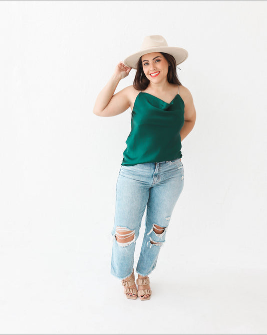 Satin Evergreen Rhinestone Tank