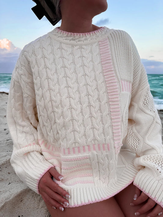 Knitted Patchwork Pink & White Sweater